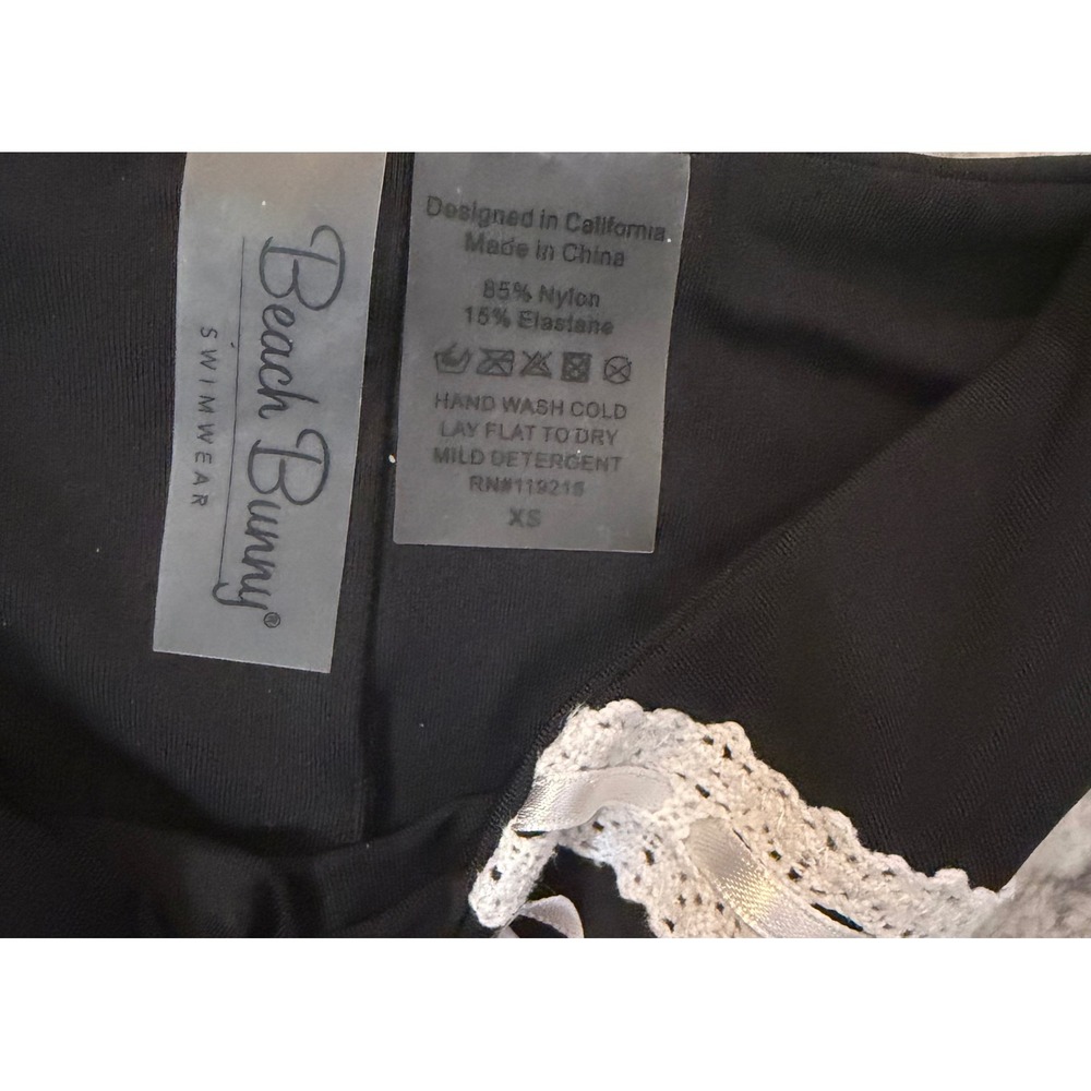 Beach Bunny Swimwear Black White Lace Ribbon Bikini Set Top XL Bottom XS rare - Picture 3 of 5